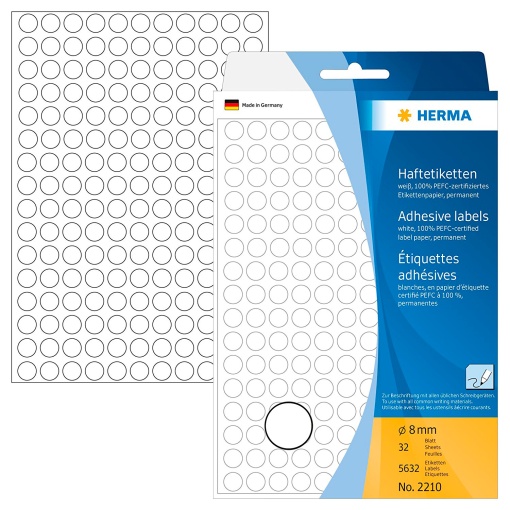 Etiquetas Adesivas 8mm Branca 32 folhas 5632 unidades HERMA