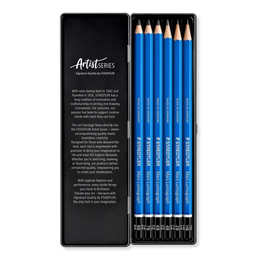 Lápis grafite Staedtler Lumograph Mars 100 G6 HB/2B/4B/6B/7B/8B - 6 unidades