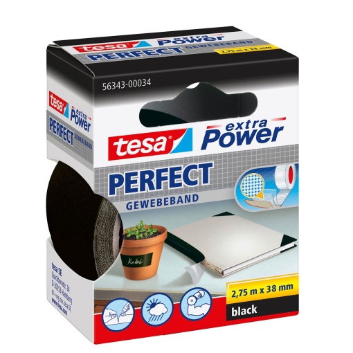 Fita Adesiva Multiusos 2,75mx38mm Preto TESA EXTRA POWER PERFECT 56343