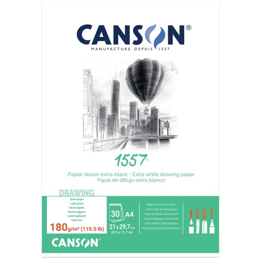 Bloco de Desenho CANSON 1557 A4 180g Grão Suave 30 folhas