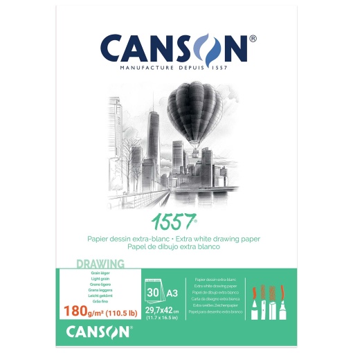 Bloco de Desenho CANSON 1557 A3 180g Grão Suave 30 folhas