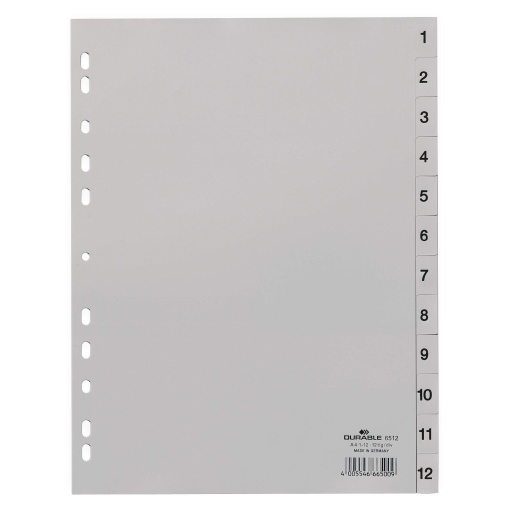 Separador Plástico A4 Numérico 1-12 DURABLE Cinza