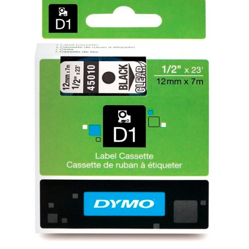 Fita DYMO D1 45010 12mmx7m Preto Sobre Transparente