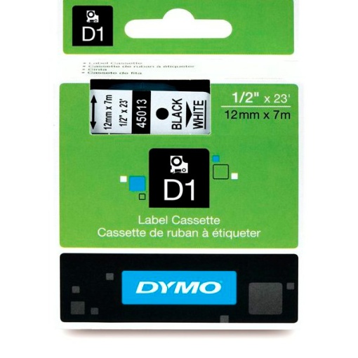 Fita DYMO D1 45013 12mmx7m Preto Sobre Branco