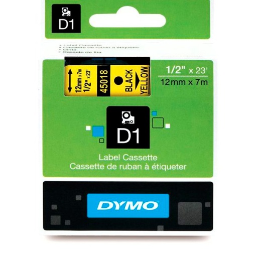 Fita DYMO D1 45018 12mmx7m Preto Sobre Amarelo