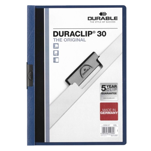 Classificador DURABLE Duraclip 2200 A4 Azul Escuro para 30 folhas