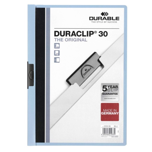 Classificador DURABLE Duraclip 2200 A4 Azul Claro para 30 folhas