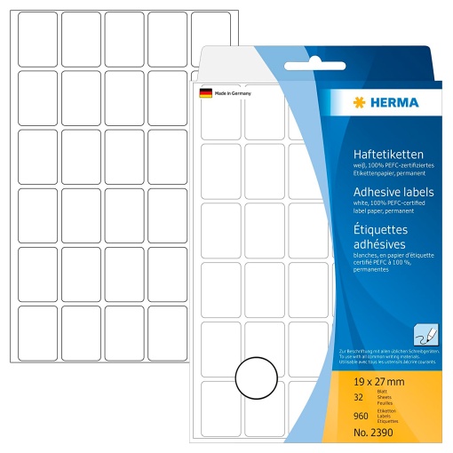 Etiquetas Adesivas 19x27mm Branco 32 folhas 960 unidades HERMA