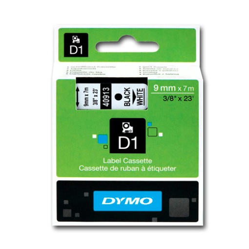 Fita DYMO D1 40913 9mmx7m Preto Sobre Branco