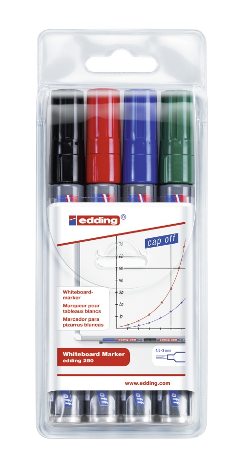 Marcador para quadro branco EDDING 250 1,5-3mm sortido com 4