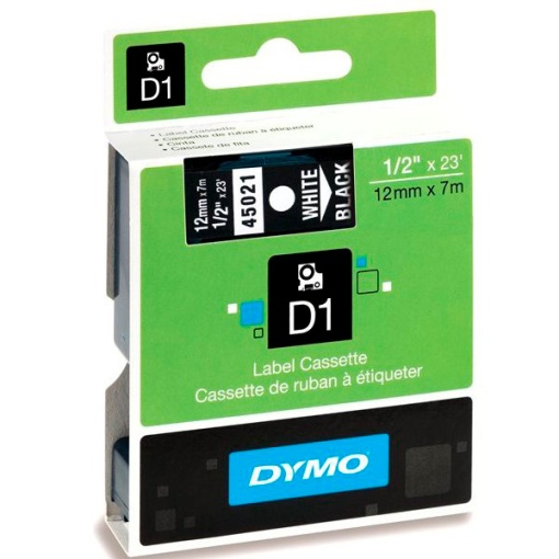 Fita DYMO D1 45021 12mmx7m Branco Sobre Preto