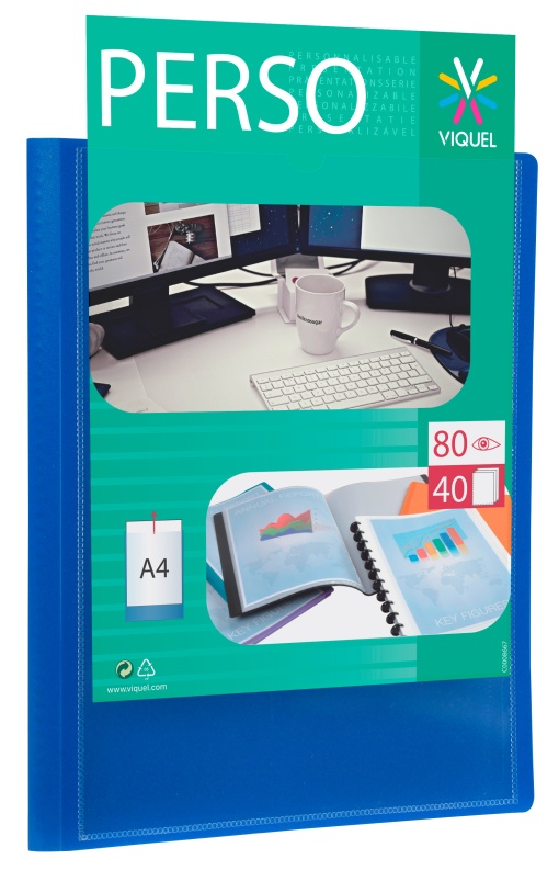 Portefólio Personalizável VIQUEL A4 40 Bolsas Azul