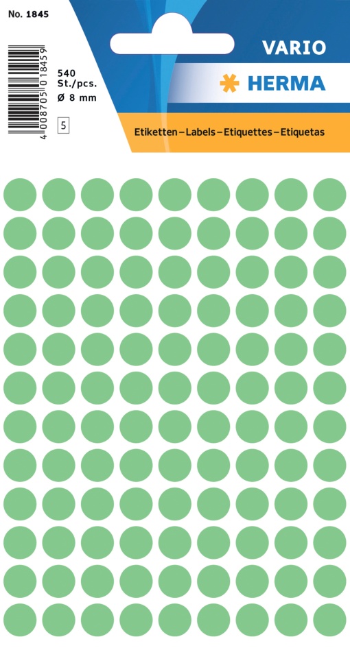 Etiquetas Adesivas 8mm Verde 5 folhas 540 unidades HERMA