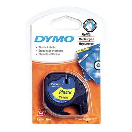 Fita DYMO Letratag 91202 12mmx4m preto sobre amarelo plástico
