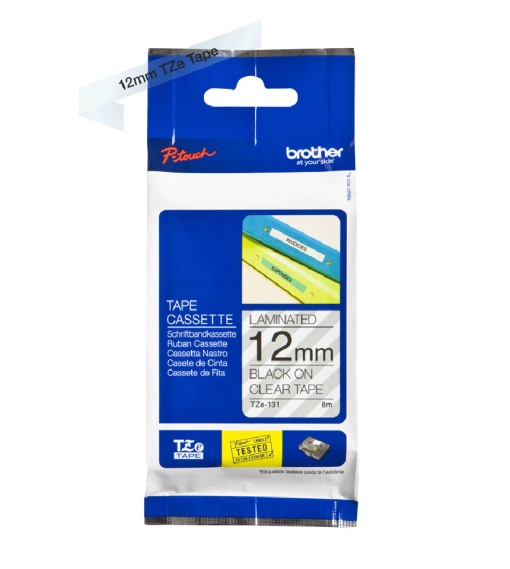 Fita BROTHER TZE-131 12mmx8m Preto Sobre Transparente