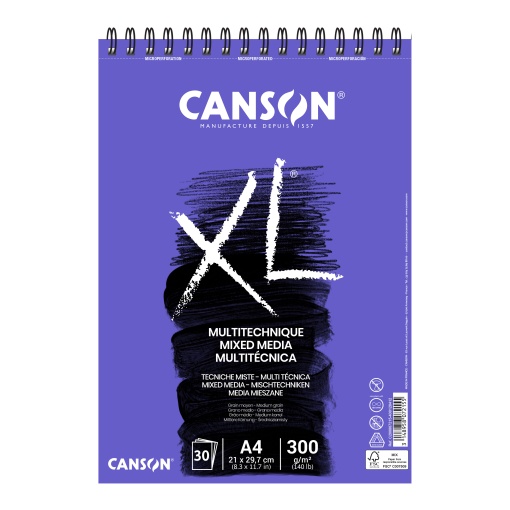 Bloco Mix Media Espiral CANSON XL A4 300g 30 folhas