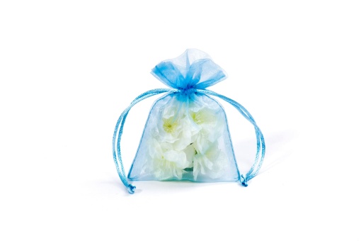 Saco Tecido Organza 9cm x 12cm Azul Bebé A14