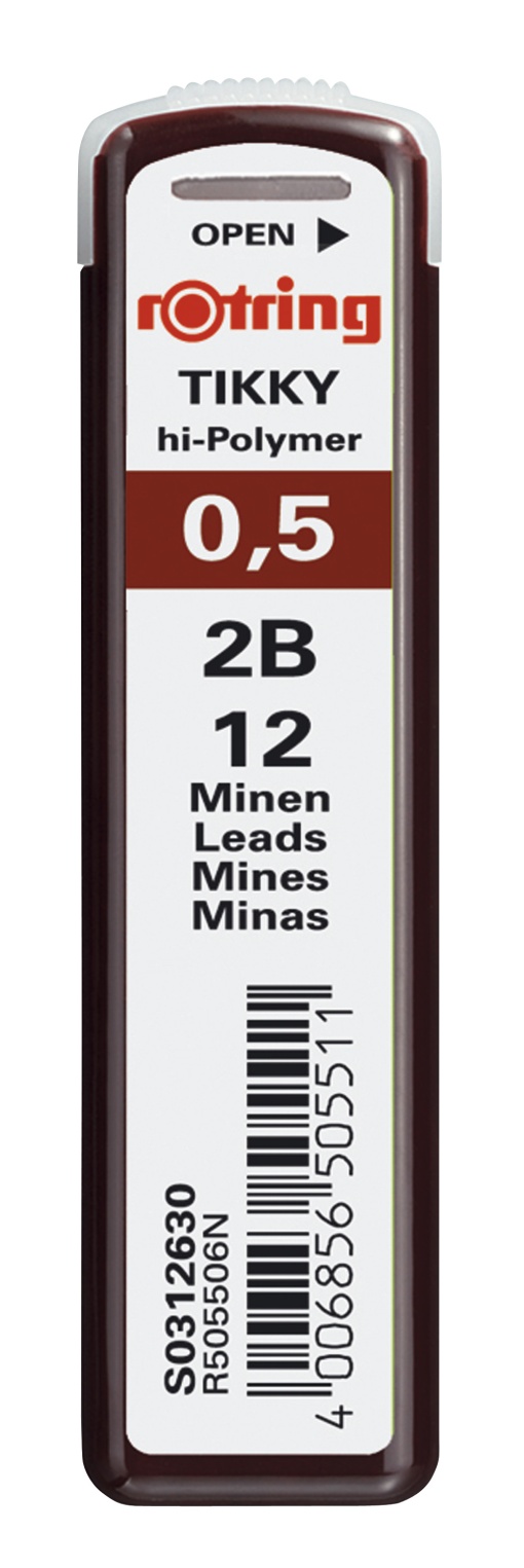 Minas ROTRING Tikky Hi-polymer 0,5mm 2B com 12