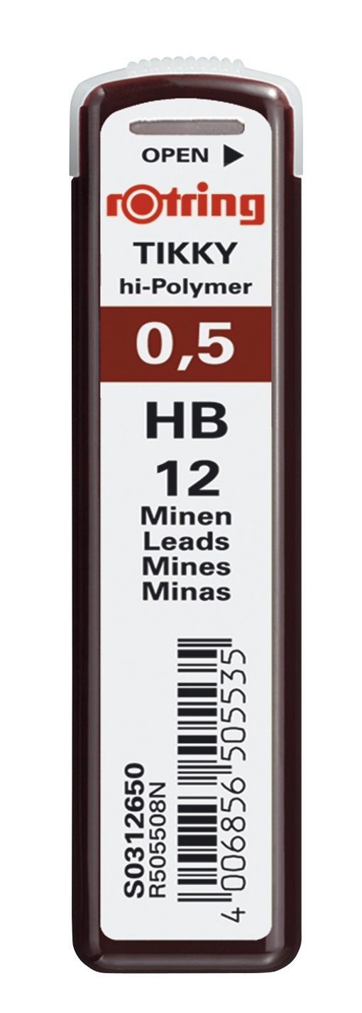 Minas ROTRING Tikky Hi-polymer 0,5mm HB caixa com 12 unidades S0312650