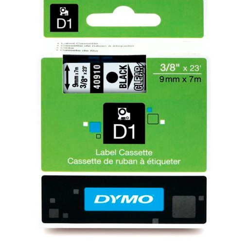 Fita DYMO D1 40910 9mmx7m preto sobre transparente