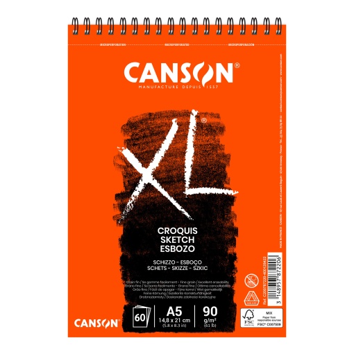 Bloco de Desenho Espiral CANSON XL Croquis A5 90g 60 folhas