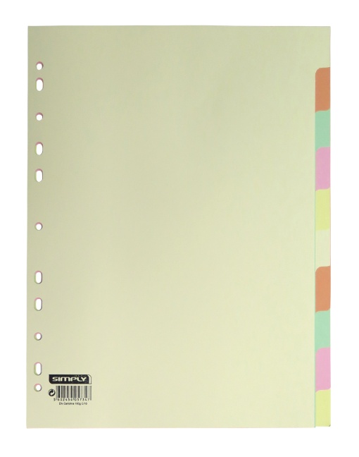 Separador Cartolina A4 10 Posições SIMPLY Cores Sortidas