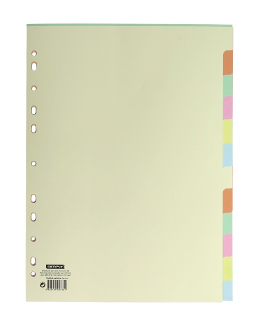 Separador Cartolina A4 12 Posições SIMPLY Cores Sortidas