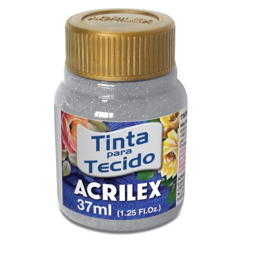 Tinta para Tecido Glitter ACRILEX Prateada 202 37ml