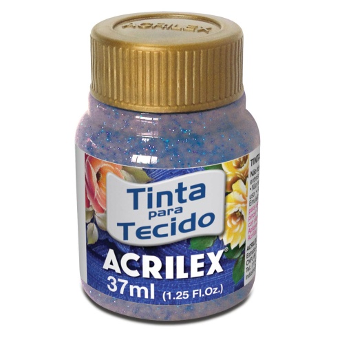 Tinta para Tecido Glitter ACRILEX Azul 204 37ml