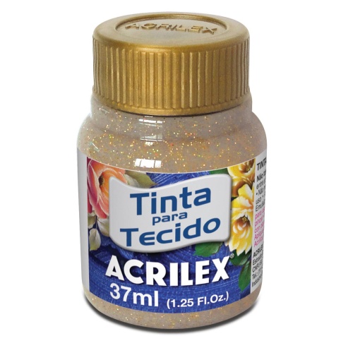 Tinta para Tecido Glitter ACRILEX Ouro 201 37ml