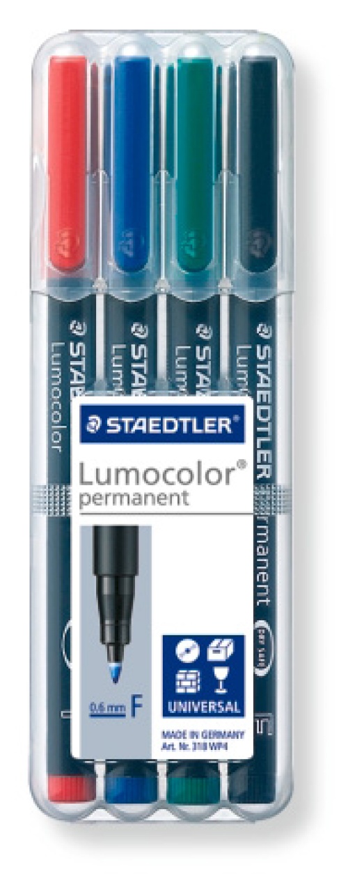 Marcador universal permanente STAEDTLER Lumocolor 318 F 0,6mm com 4