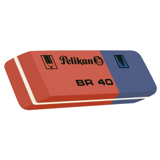 Goma de borrar Pelikan BR 40 azul/roja para lápices y tinta.