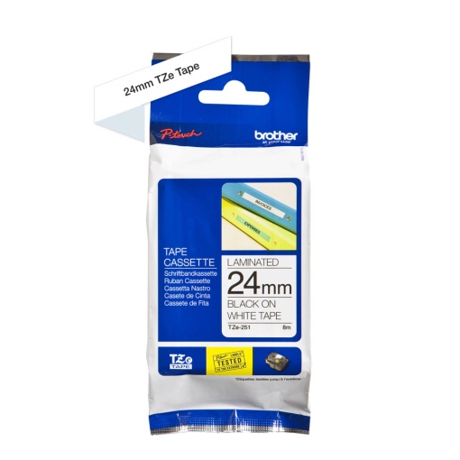 Fita BROTHER TZE-251 24mmx8m Preto Sobre Branco