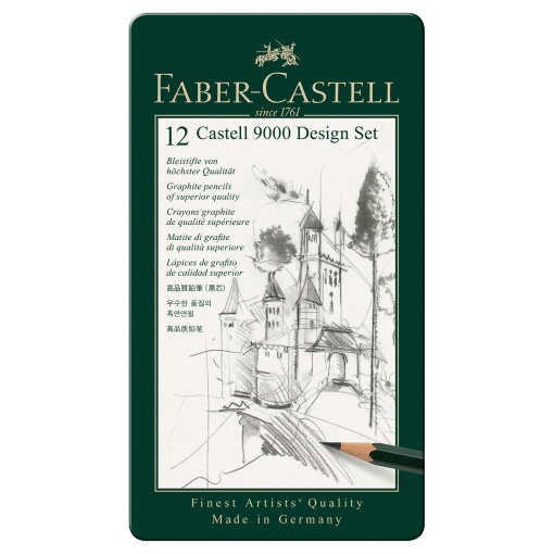 Lápis Grafite FABER-CASTELL 9000 (12 unidades) 5H/4H/3H/2H/H/F/HB/B/2B/3B/4B/5B