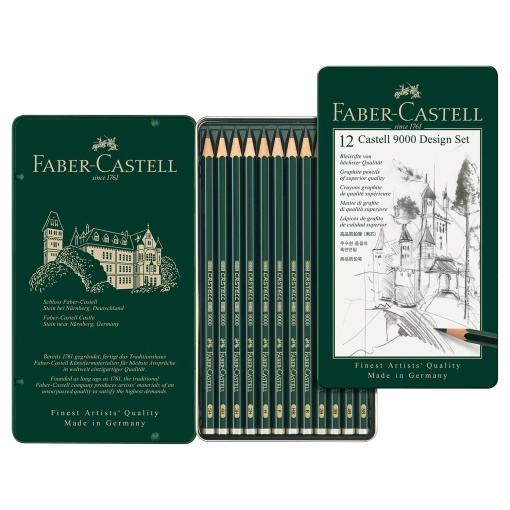 Lápis grafite FABER-CASTELL 9000 5H/4H/3H/2H/H/F/HB/B/2B/3B/4B/5B - 12 unidades
