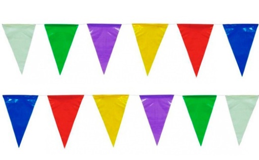Bandeirinha plástica com triângulos multicolor 25 m