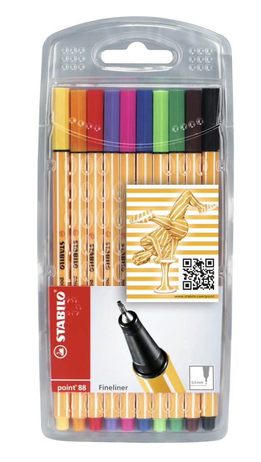 Fineliner STABILO Point 88 0,4mm 10 Cores