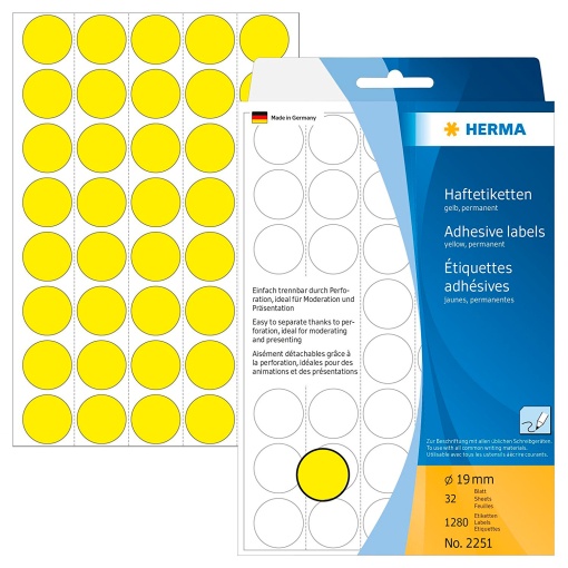 Etiquetas Adesivas 19mm Amarelo 32 folhas 1280 unidades HERMA