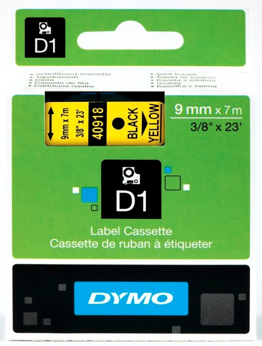 Fita DYMO D1 40918 9mmx7m preto sobre amarelo