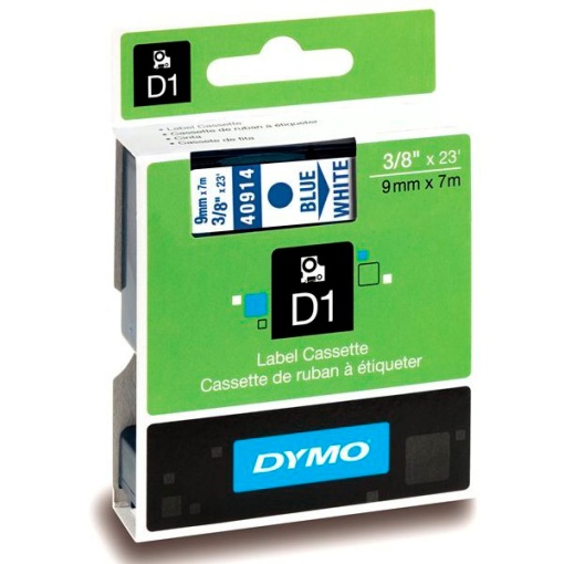 Fita DYMO D1 40914 9mmx7m azul sobre branco