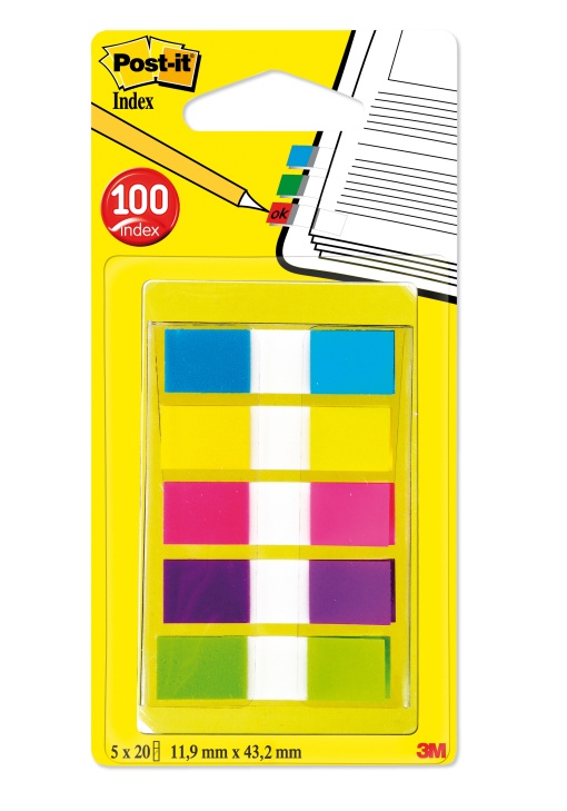 Index POST-IT 11,9x43mm 5 cores caixa com 100 folhas 683/5cb