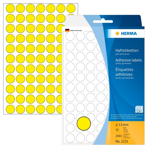 Etiquetas Adesivas 13mm Amarelo 32 folhas 2464 unidades HERMA