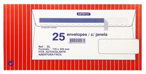 Envelope SIMPLY DL 110x220mm Silicone Branco com Janela com 25