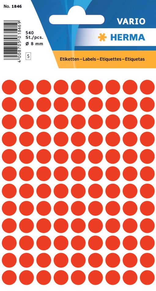 Etiquetas Adesivas 8mm Vermelho Fluorescente 5 folhas 540 unidades HERMA