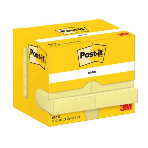 Bloco de Notas Aderentes POST-IT 653e 38x51mm Amarelo com 100 folhas
