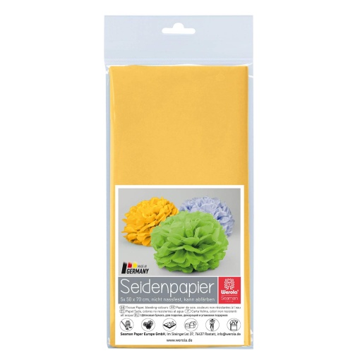 Papel Seda WEROLA 20g Amarelo 01 50x70cm 5 unidades