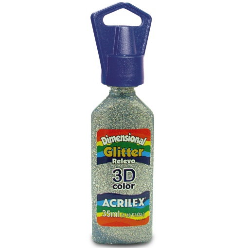 Tinta Dimensional Glitter ACRILEX Relevo 3D Prateada 202 35ml