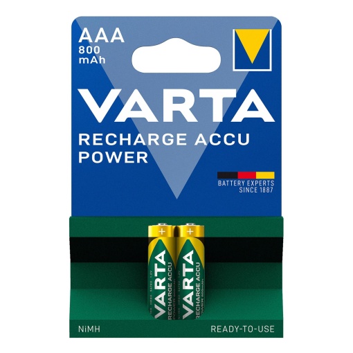 Pilha Recarregável AAA HR03 800 mAh 1,2V (2 unidades) VARTA Accu Power 56703