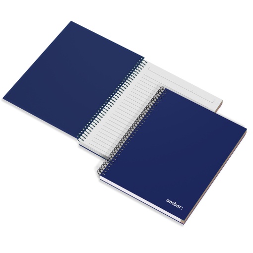Caderno A5 Capa Dura Espiral AMBAR IDEAS Pautado AZUL 120 folhas 70g