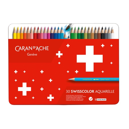 Lápis de Cor Aguarelável Caran D'ache Swisscolor caixa de Metal com 30
